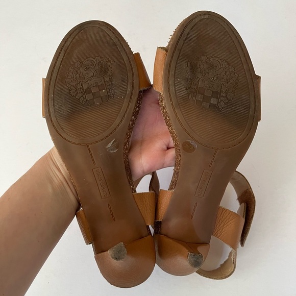 Vince Camuto Metallic Silver & Dark Nude Leather Ankle Strap Heels Womens Size 8 - Picture 12 of 16